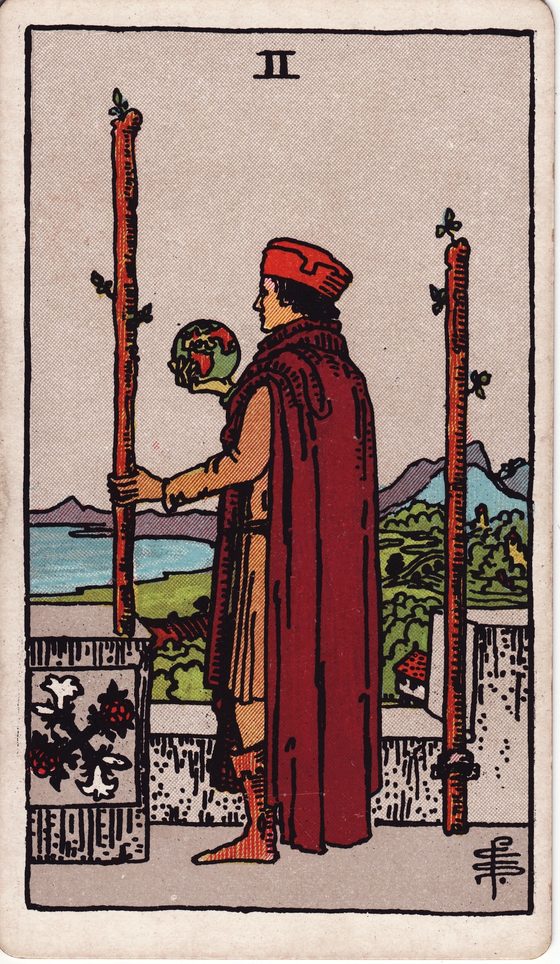 Dois de Paus — carta do tarô Rider-Waite