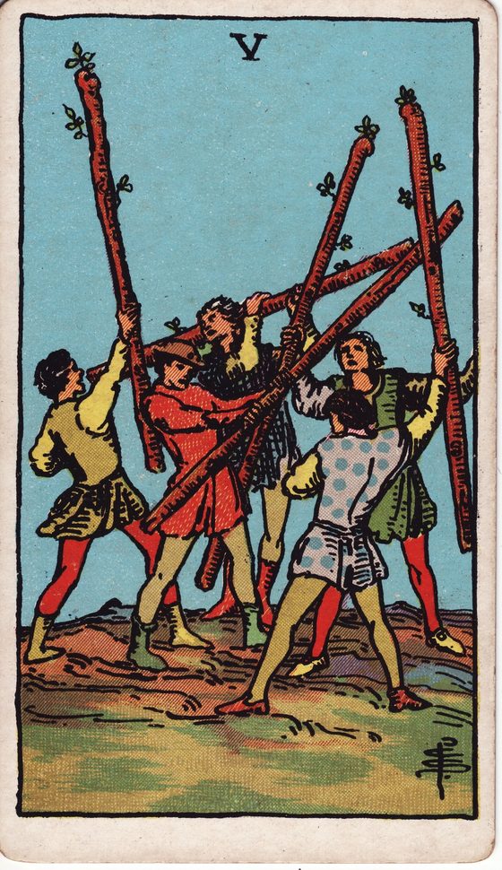 Cinco de Paus — carta do tarô Rider-Waite