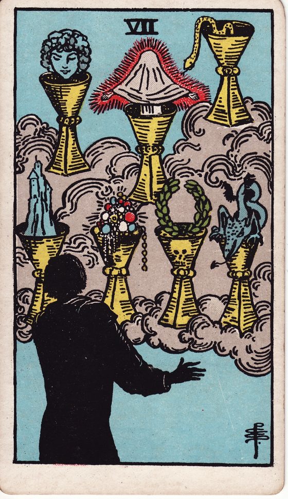 Sete de Copas — carta do tarô Rider-Waite