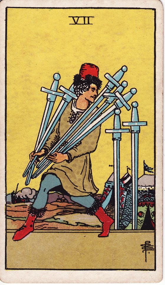 Sete de Espadas — carta do tarô Rider-Waite