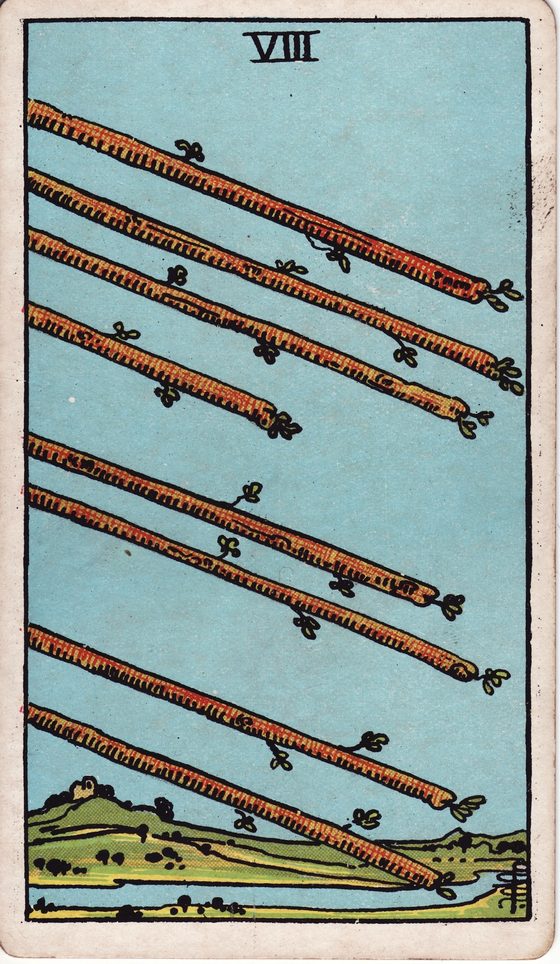 Oito de Paus — carta do tarô Rider-Waite
